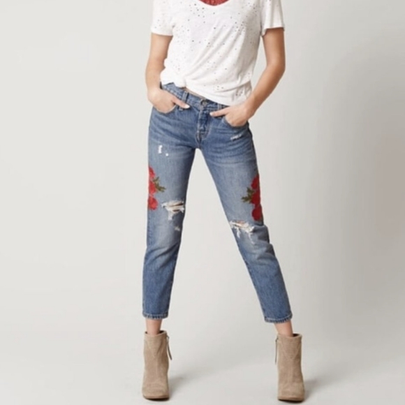 Levi's Denim - Levi's Rose Embroidered Distressed Tapered…
